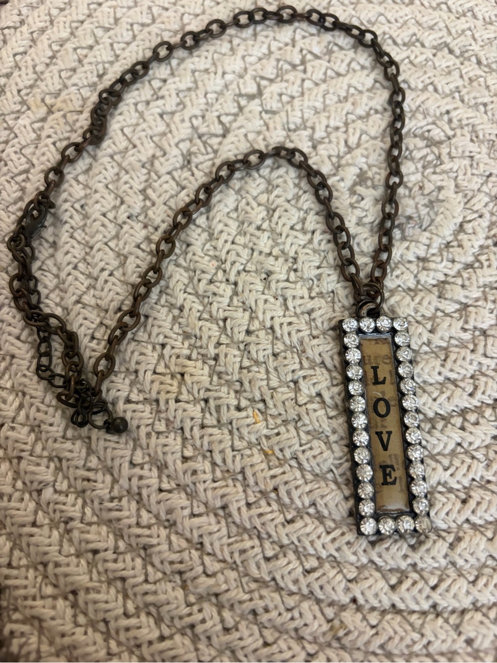 Flexi Gold-Tone LOVE Pendant Necklace with Clear Rhinestones